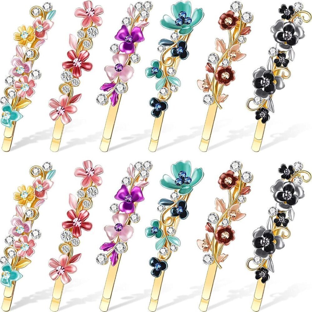 12 Pieces Vintage Flower Hair Pins Women Barrette Bobby Pins Decorative Metal Go - Picture 1 of 6